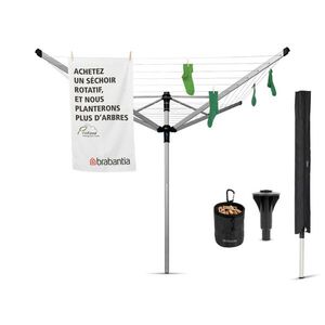 Imagine Uscator de rufe rotativ cu 4 brate + cu suport fixare pamant + husa + set carlige rufe, Brabantia, Lift-O-Matic Advance, 50 m capacitate de uscare, otel, gri metalizat