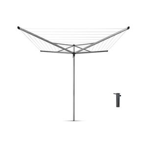 Imagine Uscator de rufe rotativ cu 4 brate + cu suport fixare pamant, Brabantia, Essential Metallic, 50 m capacitate de uscare, otel, gri