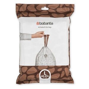 Imagine Set 40 saci de gunoi, Brabantia, PerfectFit, marimea L, 45 L, nailon, alb