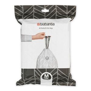 Imagine Set 40 saci de gunoi, Brabantia, PerfectFit, marimea M, 60 L, nailon, alb