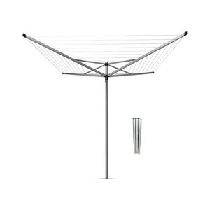 Imagine Uscator de rufe rotativ cu 4 brate + cu suport fixare pamant, Brabantia, TopSpinner, 60 m capacitate de uscare, otel, gri metalizat