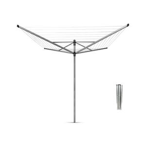 Imagine Uscator de rufe rotativ cu 4 brate + cu suport fixare pamant, Brabantia, Lift-O-Matic, 40 m capacitate de uscare, otel, gri metalizat
