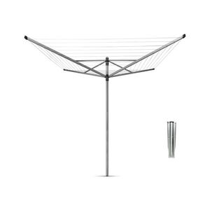 Imagine Uscator de rufe rotativ cu 4 brate + cu suport fixare pamant, Brabantia, Lift-O-Matic, 50 m capacitate de uscare, otel, gri metalizat