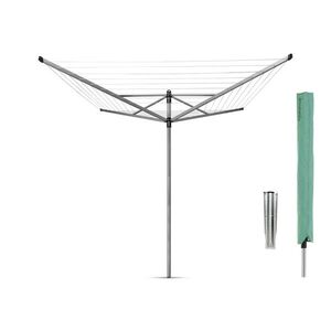 Imagine Uscator de rufe rotativ cu 4 brate + cu suport fixare pamant + husa, Brabantia, Lift-O-Matic, 50 m capacitate de uscare, otel, gri metalizat