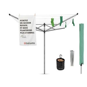 Imagine Uscator de rufe rotativ cu 4 brate + cu suport fixare pamant + husa + set carlige rufe, Brabantia, Lift-O-Matic Advance Spike, 50 m capacitate de uscare, otel, gri metalizat