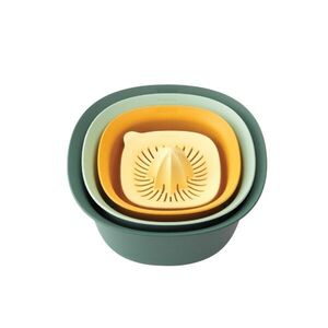 Imagine Set pentru mixat 4 piese, boluri, sita, storcator citrice, Brabantia, Tasty+, 0.5 L-1.5 L-2.4 L-3.2 L, plastic, multicolor