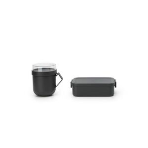 Imagine Set caserola pranz si bol supa 2 piese, Brabantia, Make&Take, 1.1 L, 600 ml, plastic, gri inchis