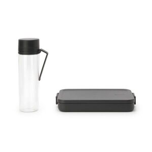 Imagine Set caserola pranz si sticla de apa 2 piese, Brabantia, Make&Take, 1.1 L, 500 ml, plastic, gri inchis