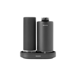 Imagine Set dozator sapun / detergent lichid 2 piese, Brabantia, SinkStyle Mineral, 14x9.5x15.7 cm, 220 ml, otel, gri inchis
