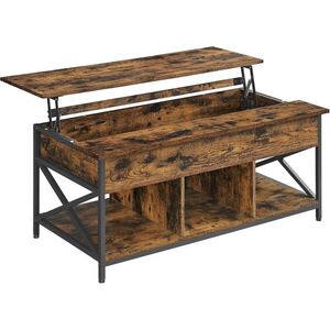 Imagine Masuta de cafea cu blat rabatabil, Vasagle, 120x60x48-62 cm, PAL/otel, maro rustic