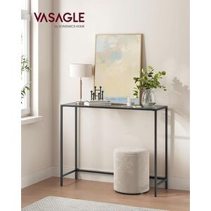 Imagine Consola cu blat din sticla securizata, Vasagle, 100x20x80 cm, otel, negru/gri ardezie