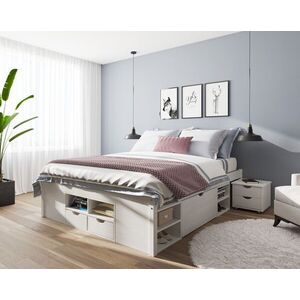 Imagine Pat multifunctional dublu, 140x200 cm, Till, Inter Link, 2 noptiere incluse, sertare si spatiu de depozitare, lemn, alb
