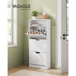 Imagine Pantofar cu 3 usi, Vasagle, 14-18 perechi pantofi, 60x24x139 cm, PAL/MDF, alb cloud