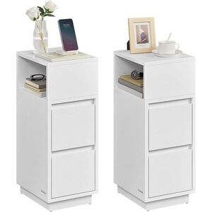 Imagine Set 2 noptiere, Vasagle, 30x25x65 cm, compartiment flexibil stanga-dreapta, PAL/MDF, alb cloud