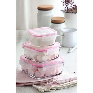 Imagine Set cutie de depozitare din sticla, Hermia, 990LAV1803, Dimensiuni cutie medie de depozitare: 14, 2 x 14, 2 x 5, 9 cm / 720 ml (1 bucată), Roz
