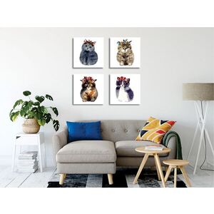 Imagine Set 4 tablouri decorative, FRJ22, Rama de lemn, Multicolor