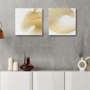Imagine Set 2 tablouri decorative, ASR2-CNV25-1, Lemn, Aur/Alb