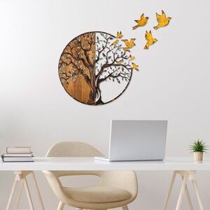 Imagine Decoratiune de perete, Tree And Birds, Lățime: 92 cm Înălțime: 71 cm Adâncime: 3 cm, Multicolor