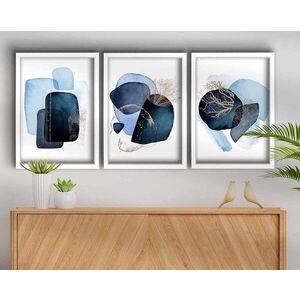 Imagine Set 3 tablouri decorative, 3P3853NISCT-006, Lemn, Bleumarin / Albastru / Nurcă / Alb