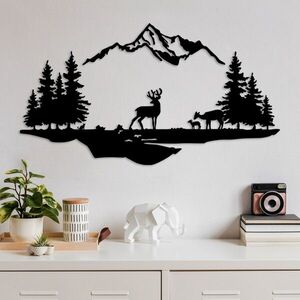 Imagine Decoratiune de perete, Deer And Landscape, Dimensiune: 38 x 11 cm (1 bucată), Negru
