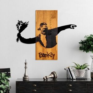 Imagine Decoratiune de perete, Banksy, Lățime: 69 cm Înălțime: 58 cm Adâncime: 3 cm, Nuc / Negru
