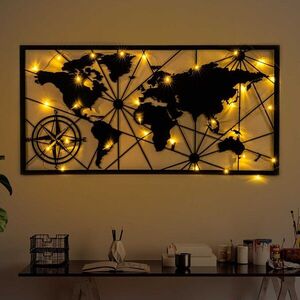 Imagine Decoratiune de perete, World Map Led 452, Dimensiune: 60 x 120 cm, Negru