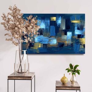 Imagine Tablou decorativ, 4570NISC-006, Lemn, Albastru / Bleumarin / Maro / Auriu