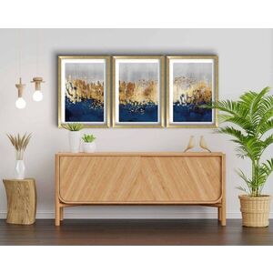 Imagine Set 3 tablouri decorative, 3P3853NISCT-020, Lemn, Auriu / Bleumarin / Gri