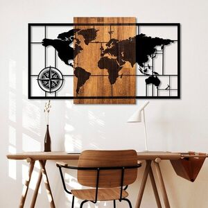 Imagine Decoratiune de perete, World Map 1-L, Dimensiuni: 70 x 121 cm, Nuc / Negru