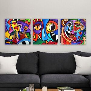 Imagine Set 3 tablouri decorative, pmdr40, Rama din lemn (grosime 3 cm), Multicolor