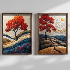 Imagine Set 2 tablouri decorative, HUM102, Cadru: 100% MOLID, Multicolor