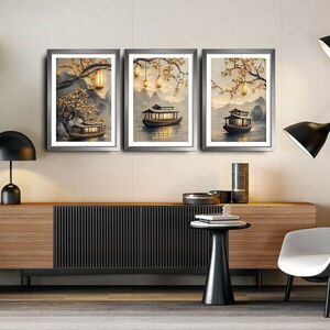 Imagine Set 3 tablouri decorative, 3Pantct-016, Cadru: 100% LEMN (Grosime: 1, 9 cm), Multicolor