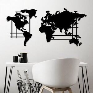Imagine Decoratiune de perete, World Map, Dimensiune: 120 x 56 cm, Negru
