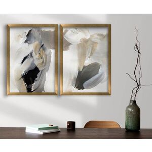 Imagine Set 2 tablouri decorative, 2P3853NISCT-005, Lemn, Negru / Gri / Bej