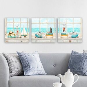 Imagine Set 3 tablouri decorative, dr9009, Rama din lemn (grosime 3 cm), Multicolor