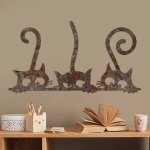 Imagine Decoratiune de perete, Rusty Cats 1, Dimensiune: 33 x 60 cm, Maro antichizat