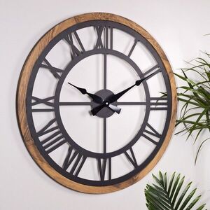 Imagine Ceas de perete, Roman, Diametru: 80 cm, Negru / Stejar