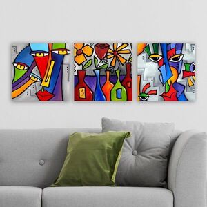 Imagine Set 3 tablouri decorative, DRPRC02, Rama din lemn (grosime 3 cm), Multicolor