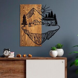 Imagine Decoratiune de perete, Camp Life, Dimensiuni: 54 x 57 cm, Nuc / Negru