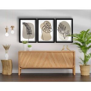 Imagine Set 3 tablouri decorative, 3P3853NISCT-024, Lemn, Beige / White / Black