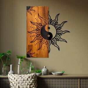 Imagine Decoratiune de perete, Yin Yang, Lățime: 50 cm Înălțime: 58 cm Adâncime: 3 cm, Nuc / Negru