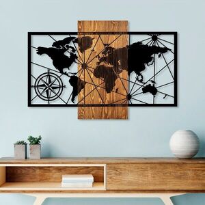 Imagine Decoratiune de perete, World Map 3-M, Dimensiuni: 57 x 84 cm, Nuc / Negru