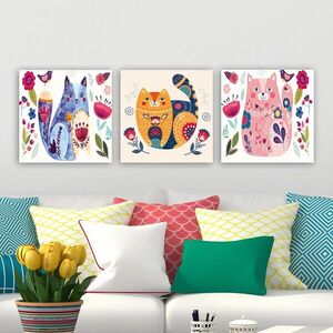 Imagine Set 3 tablouri decorative, P122440, Rama din lemn (grosime 3 cm), Multicolor