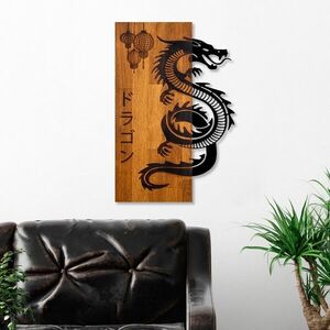 Imagine Decoratiune de perete, Dragon, Lățime: 40 cm Înălțime: 58 cm Adâncime: 3 cm, Nuc / Negru