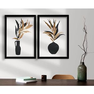 Imagine Set 2 tablouri decorative, 2P3853NISCT-012, Lemn, Maro / Alb / Negru