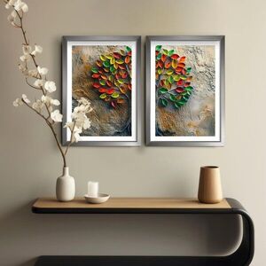 Imagine Set 2 tablouri decorative, 2Pantct-028, Cadru: 100% LEMN (Grosime: 1, 9 cm), Multicolor
