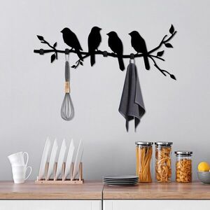 Imagine Cuier de perete, Sitting Birds, Lățime: 62 cm Înălțime: 42 cm Adâncime: 2 cm, Negru