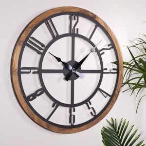 Imagine Ceas de perete, Bunella, Diametru: 80 cm, Negru / Stejar