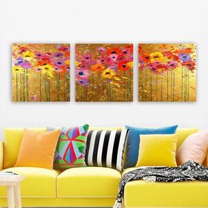 Imagine Set 3 tablouri decorative, PMDR73, Rama din lemn (grosime 3 cm), Multicolor