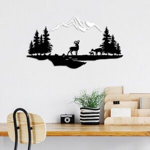 Imagine Decoratiune de perete, Deer And Landscape, Dimensiune: 38 x 11 cm (1 bucată), Alb/Negru